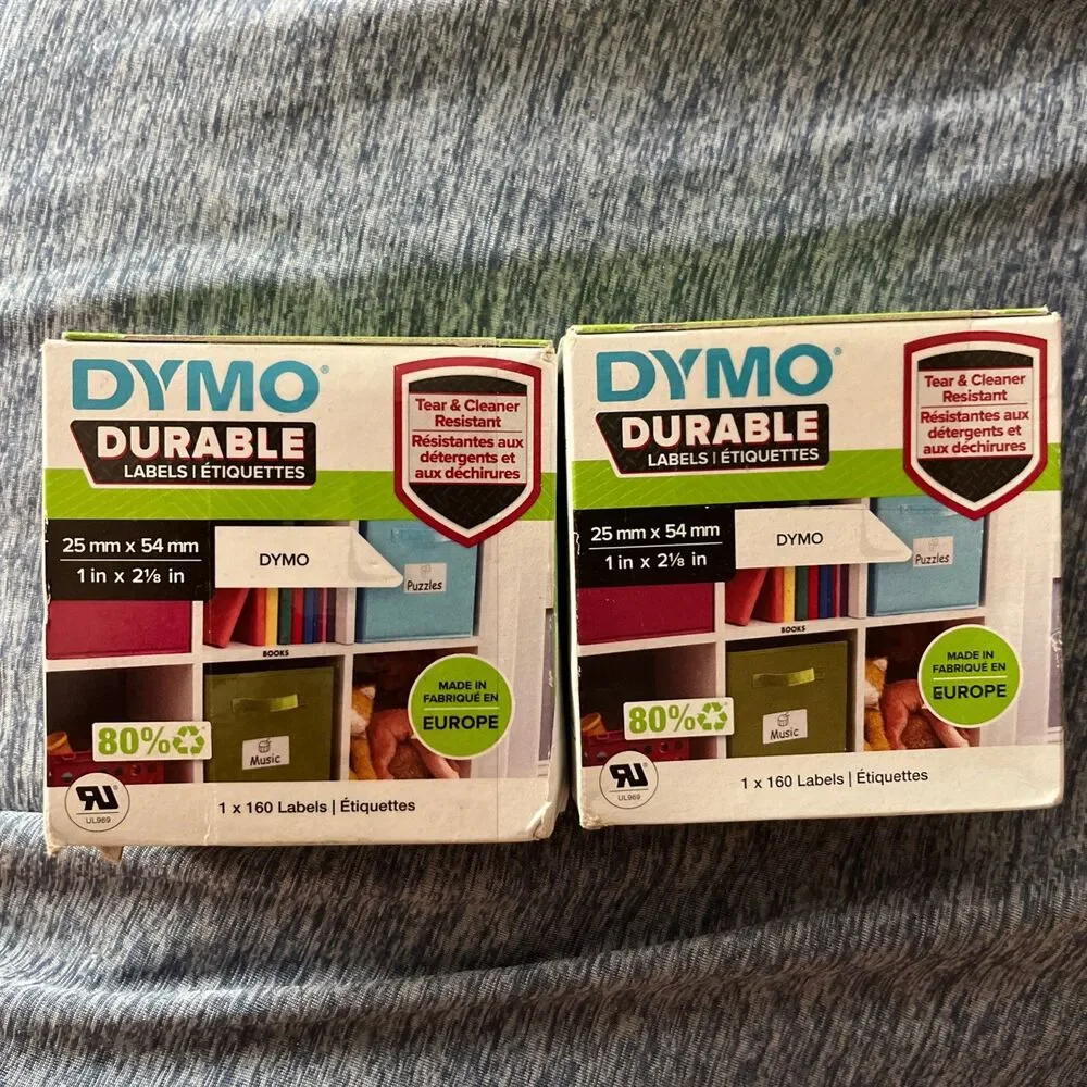 2x Sanford DYMO Durable LW Ribbon White 1 in X 2 1/8 in 160 Ct Roll Tear Res